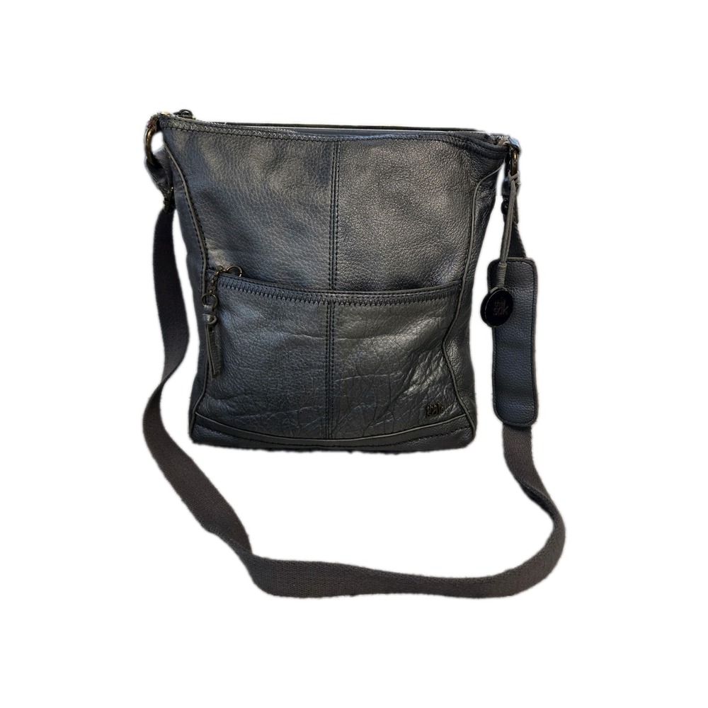 The Sak Metallic Pewter Leather Crossbody Bag Boho Charm Antiqued Brass Hardware